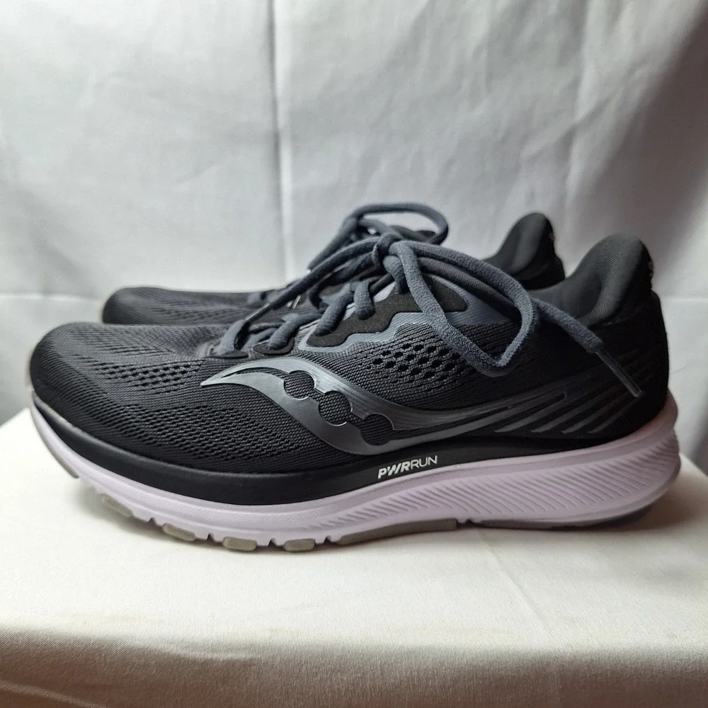 SAUCONY Ride 14 Running Sneaker Womens Sz 7 Black Charcoal Mesh Upper Athleisure